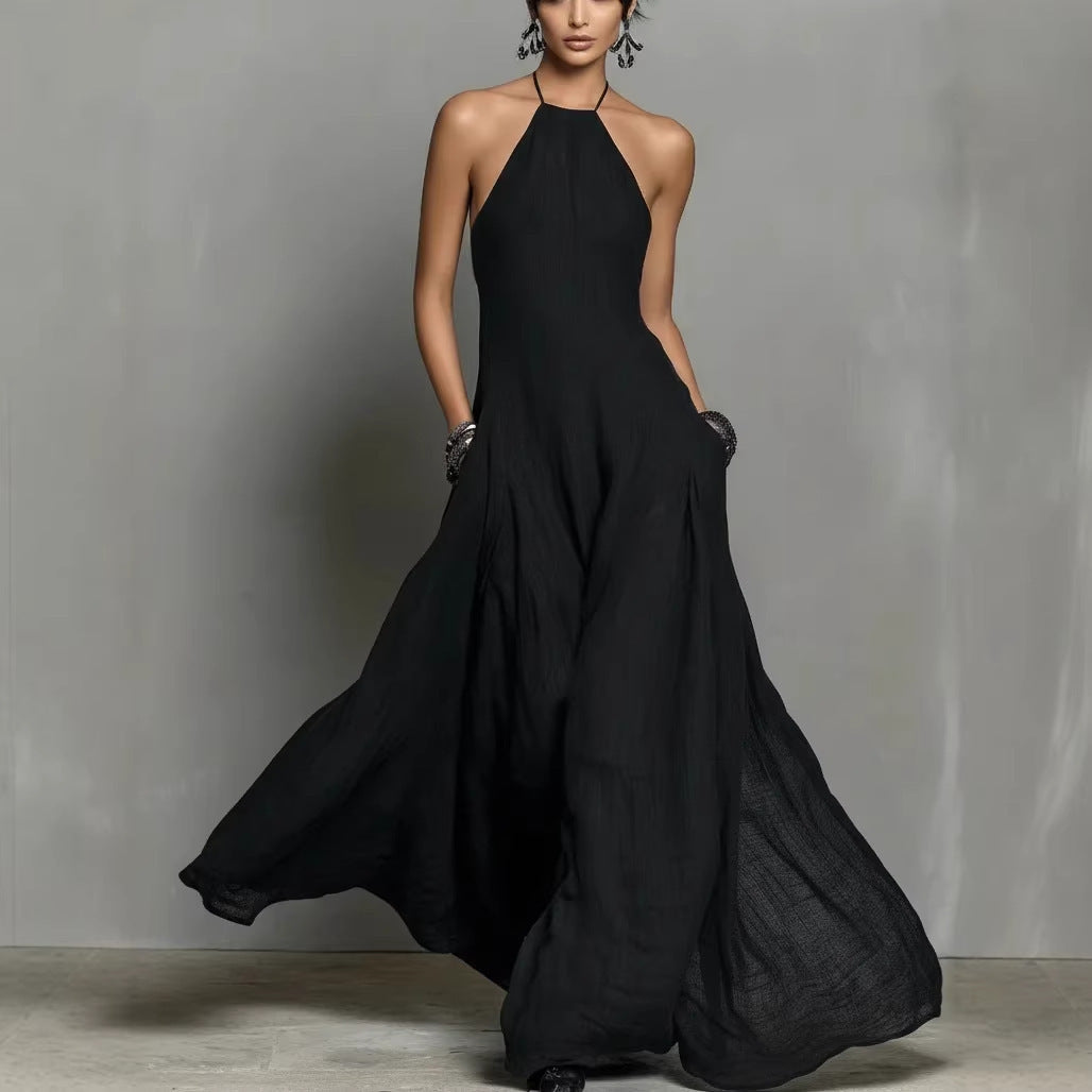Vestido Largo sin Mangas de Mezcla de Algodón y Lino con Espalda Descubierta