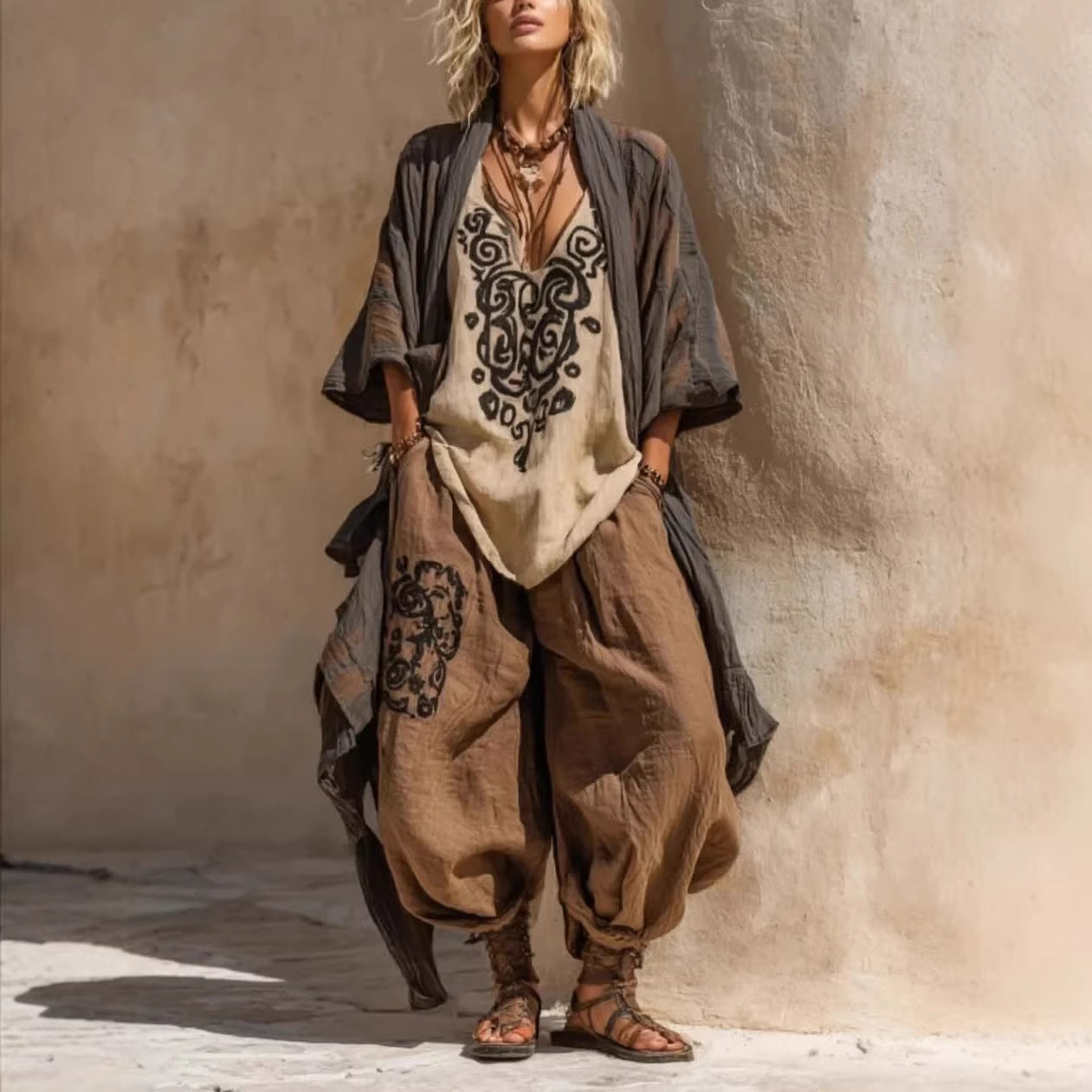 Conjunto de Tres Piezas con Estampado Artístico Boho Nómada