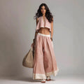 Conjunto de Dos Piezas sin Mangas con Escote en V – Outfit Casual en Color Liso