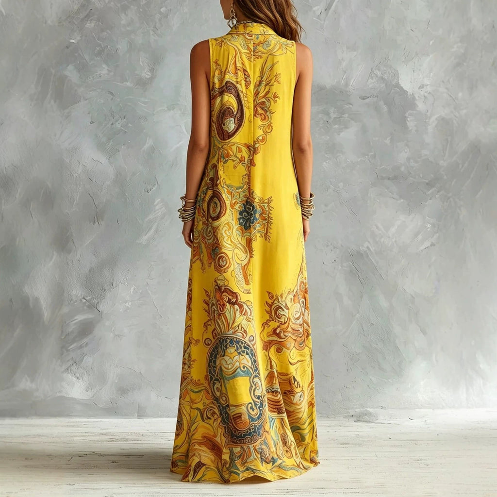 Vestido Maxi Camisero sin Mangas con Estampado Barroco Vintage