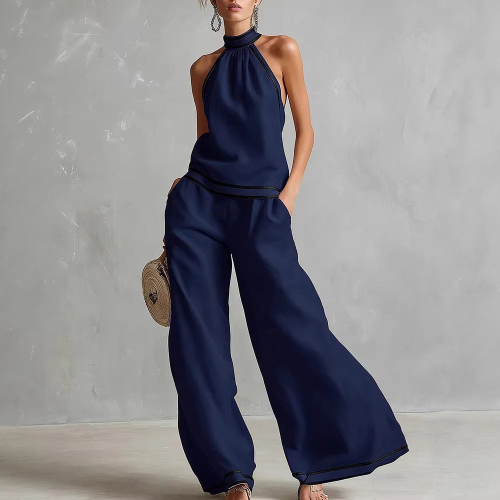 Conjunto de Pantalón Ancho sin Mangas con Cuello Halter para Mujer