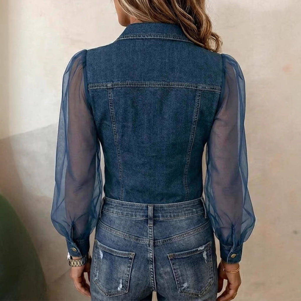 🍃 Blusa Casual de Manga Larga con Parche de Denim 🍂