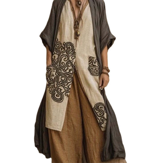 Conjunto Casual de Tres Piezas de Algodón y Lino para Vacaciones Primavera/Verano para Mujer