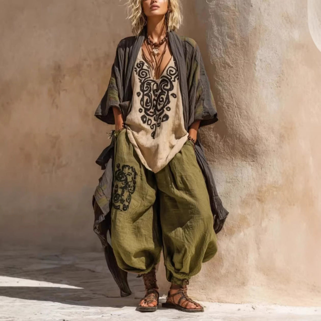 Conjunto de Tres Piezas con Estampado Artístico Boho Nómada