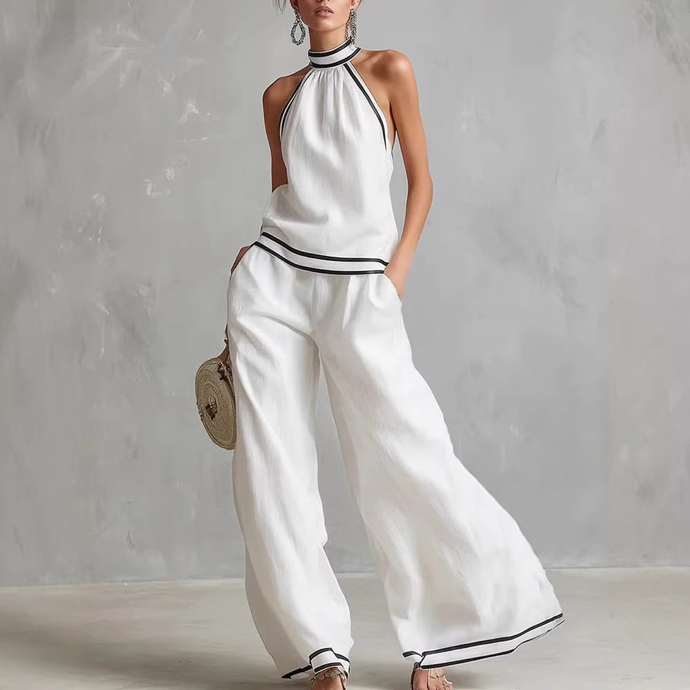 Conjunto de Pantalón Ancho sin Mangas con Cuello Halter para Mujer