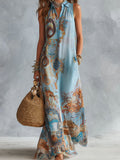 Vestido Maxi Camisero sin Mangas con Estampado Barroco Vintage