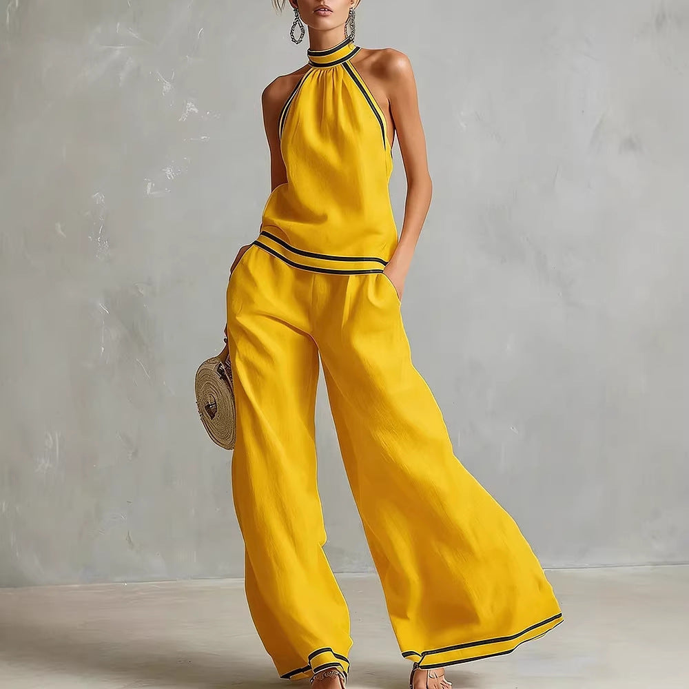 Conjunto de Pantalón Ancho sin Mangas con Cuello Halter para Mujer