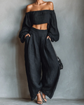 Tess | Conjunto de hombros al descubierto con pantalón ancho