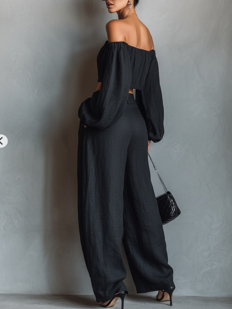 Tess | Conjunto de hombros al descubierto con pantalón ancho