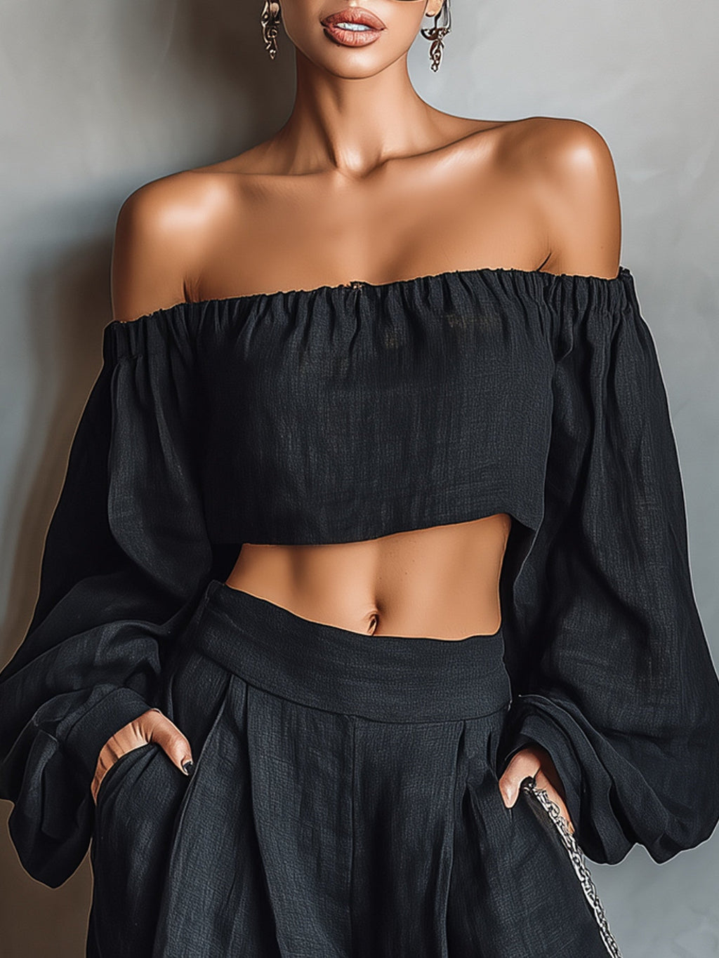 Tess | Conjunto de hombros al descubierto con pantalón ancho