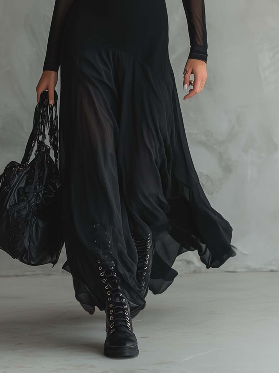 Neroa · Vestido maxi holgado de tul negro