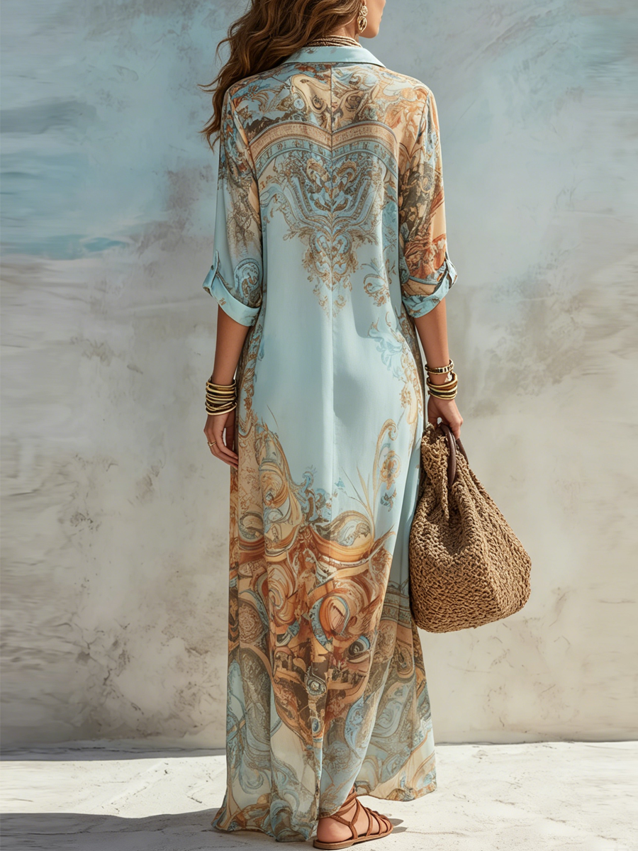 Luisa | Vestido maxi chemisier mediterráneo