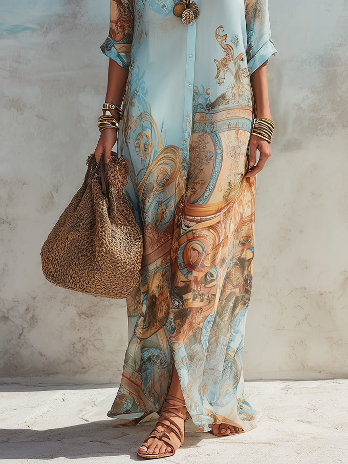 Luisa | Vestido maxi chemisier mediterráneo