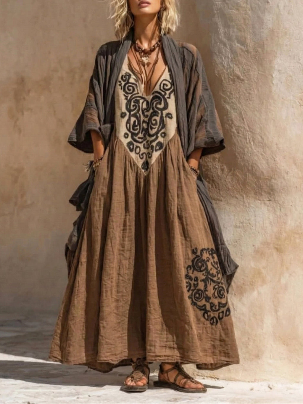 Conjunto de Dos Piezas Boho Retro Holgado de Lino y Algodón