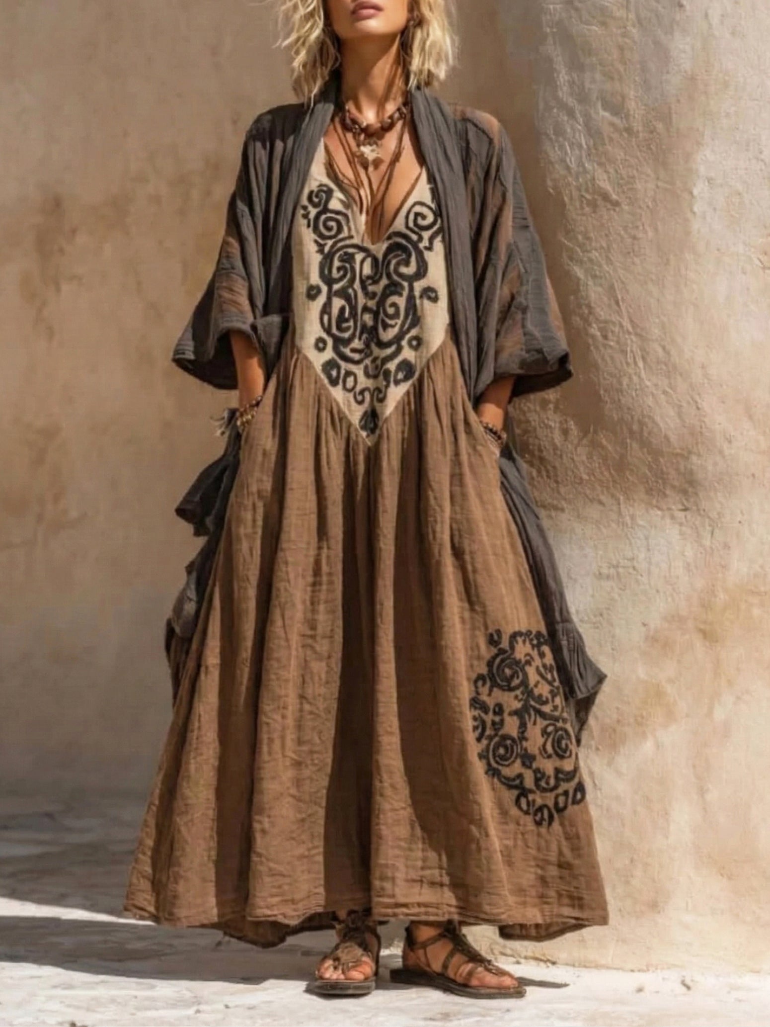 Conjunto de Dos Piezas Boho Retro Holgado de Lino y Algodón