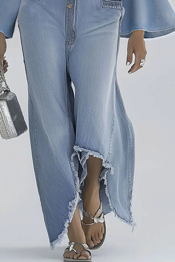 Mono Casual de Denim con Mangas Acampanadas y Botones para Mujer