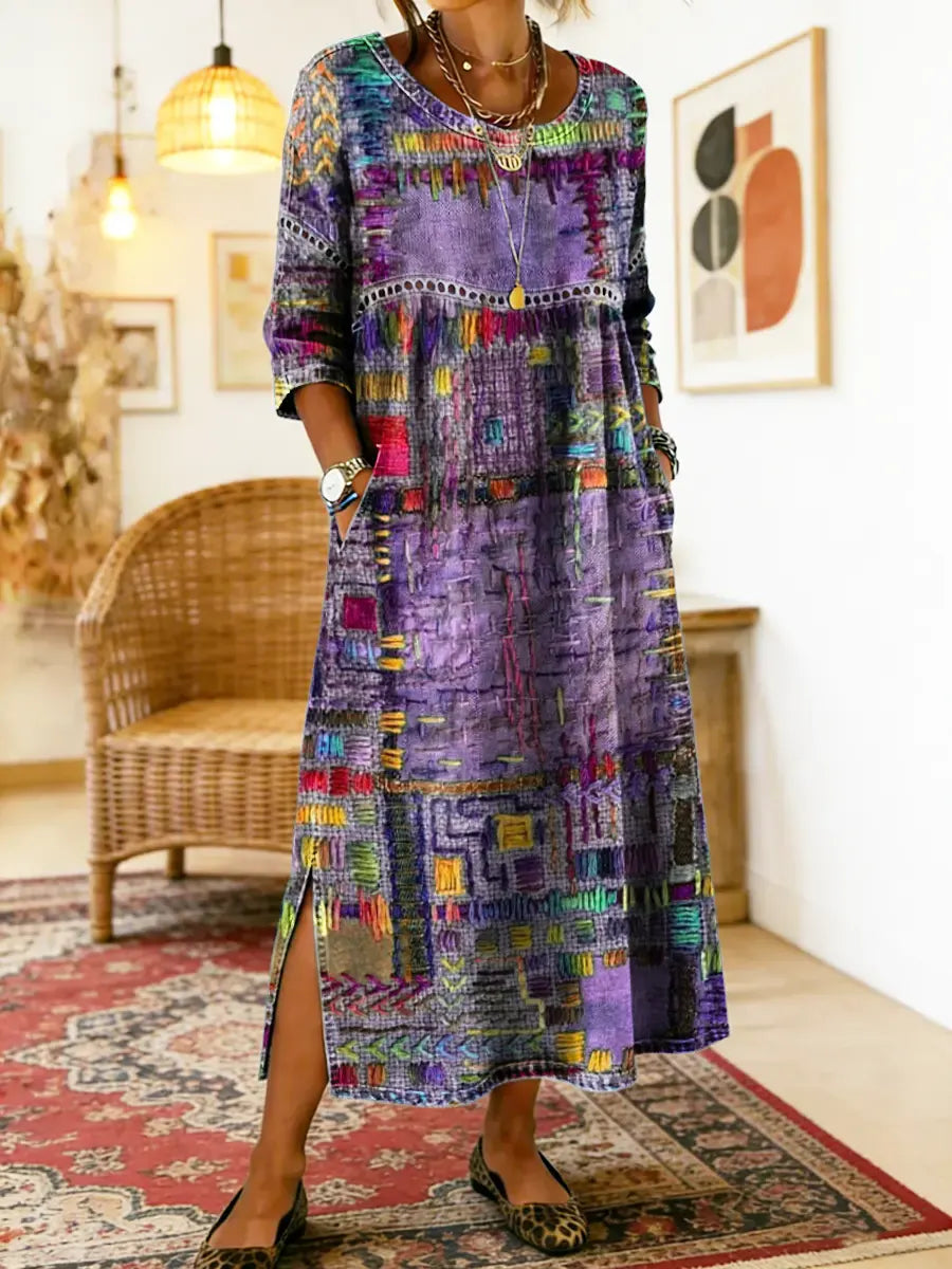 PROJECT MODA| Vestido Denim con Patchwork Étnico