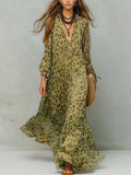 Vestido Maxi Casual Estampado Leopardo Retro para Mujer