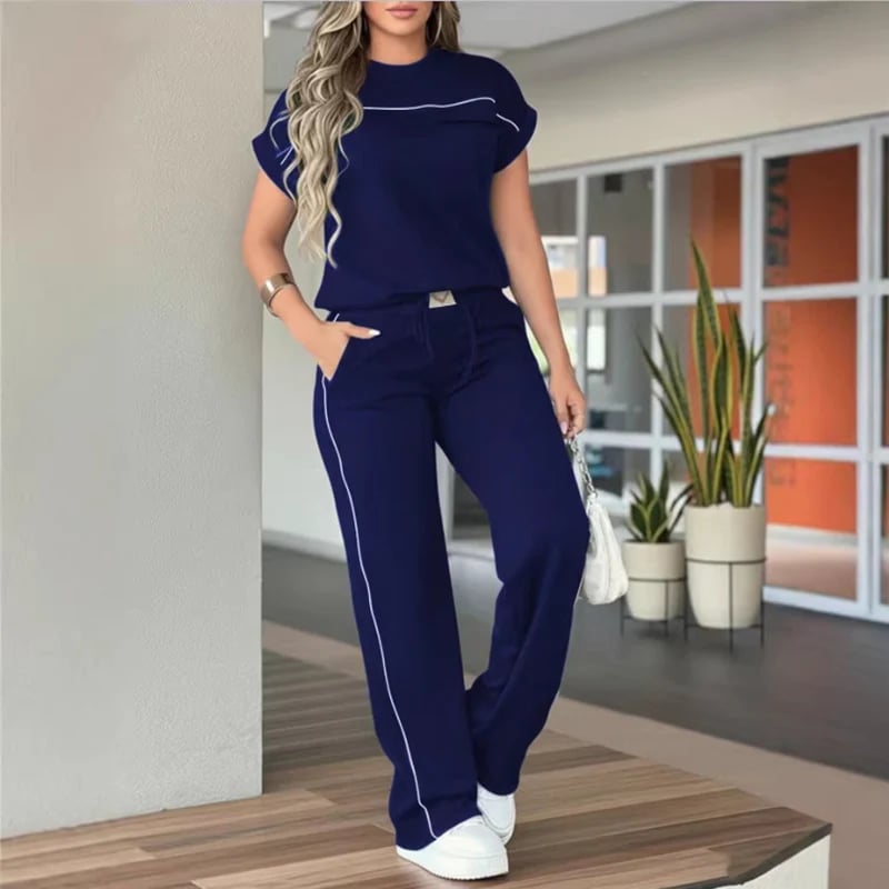 Conjunto Casual de Camiseta de Manga Corta y Pantalón Ancho para Mujer
