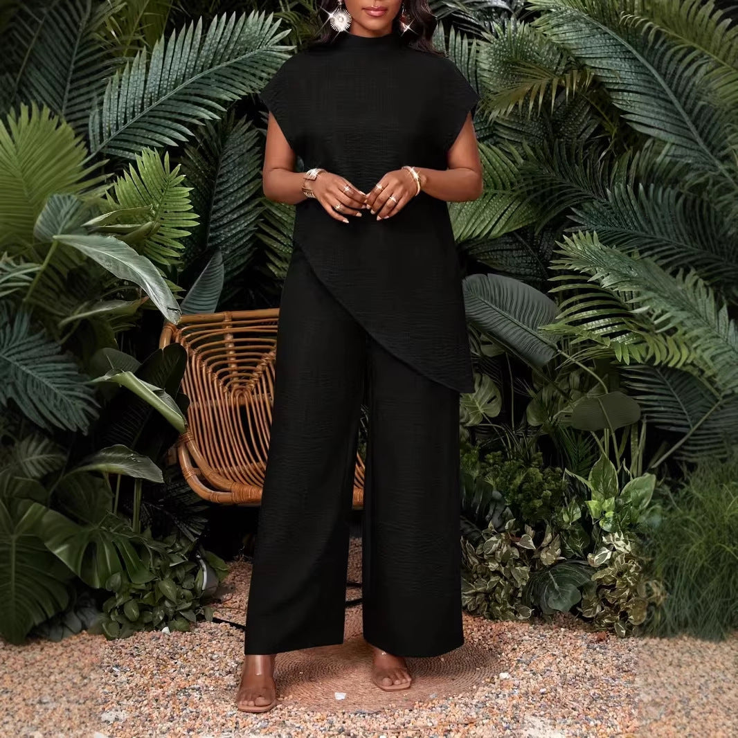 🌷Set de Camiseta Sin Mangas Asimétrica y Pantalón – Conjunto de Dos Piezas para Mujer