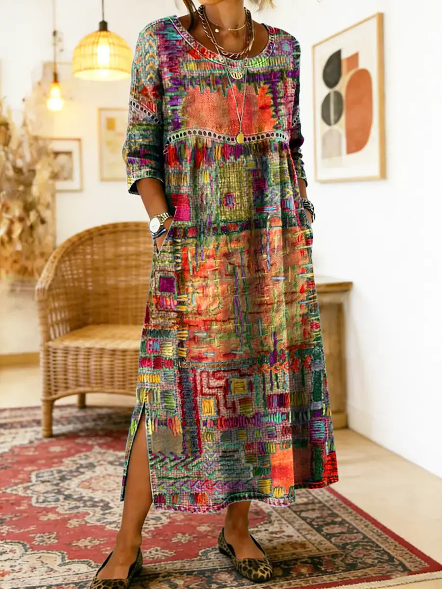PROJECT MODA| Vestido Denim con Patchwork Étnico