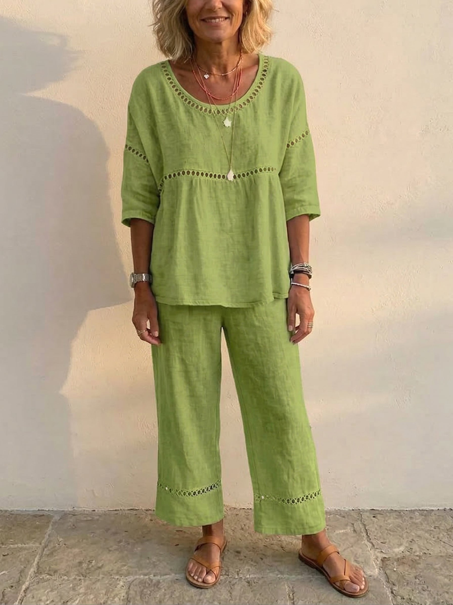 Conjunto de Dos Piezas de Lino Vintage Casual Holgado para Mujer