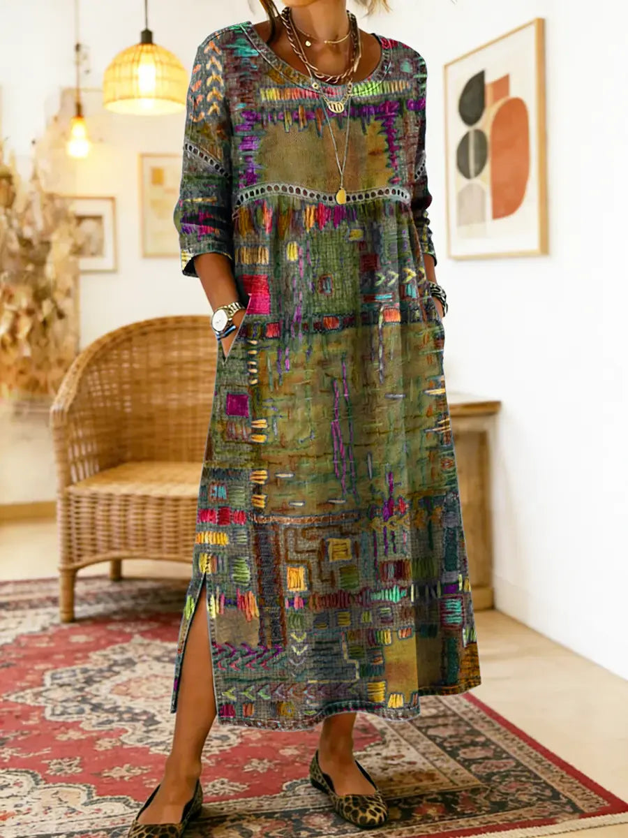 PROJECT MODA| Vestido Denim con Patchwork Étnico