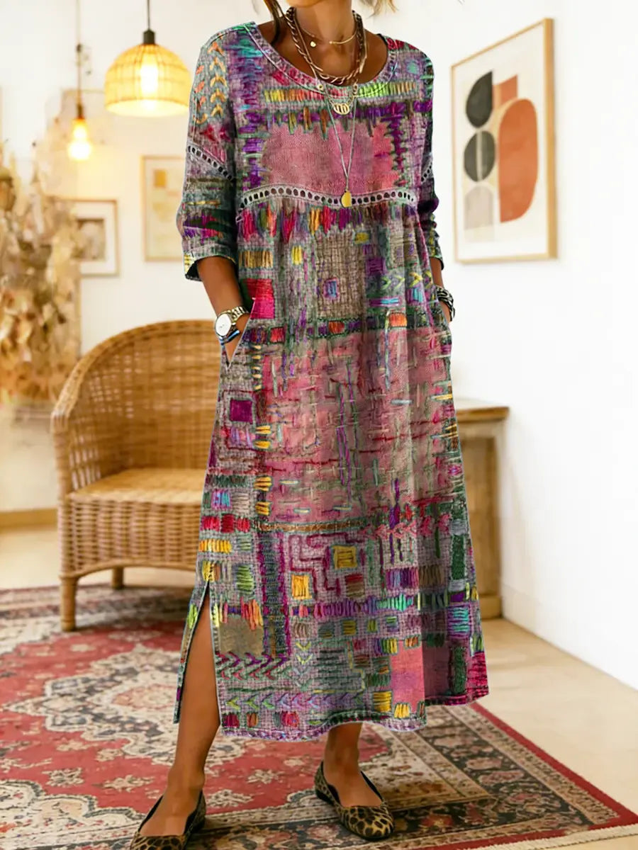 PROJECT MODA| Vestido Denim con Patchwork Étnico