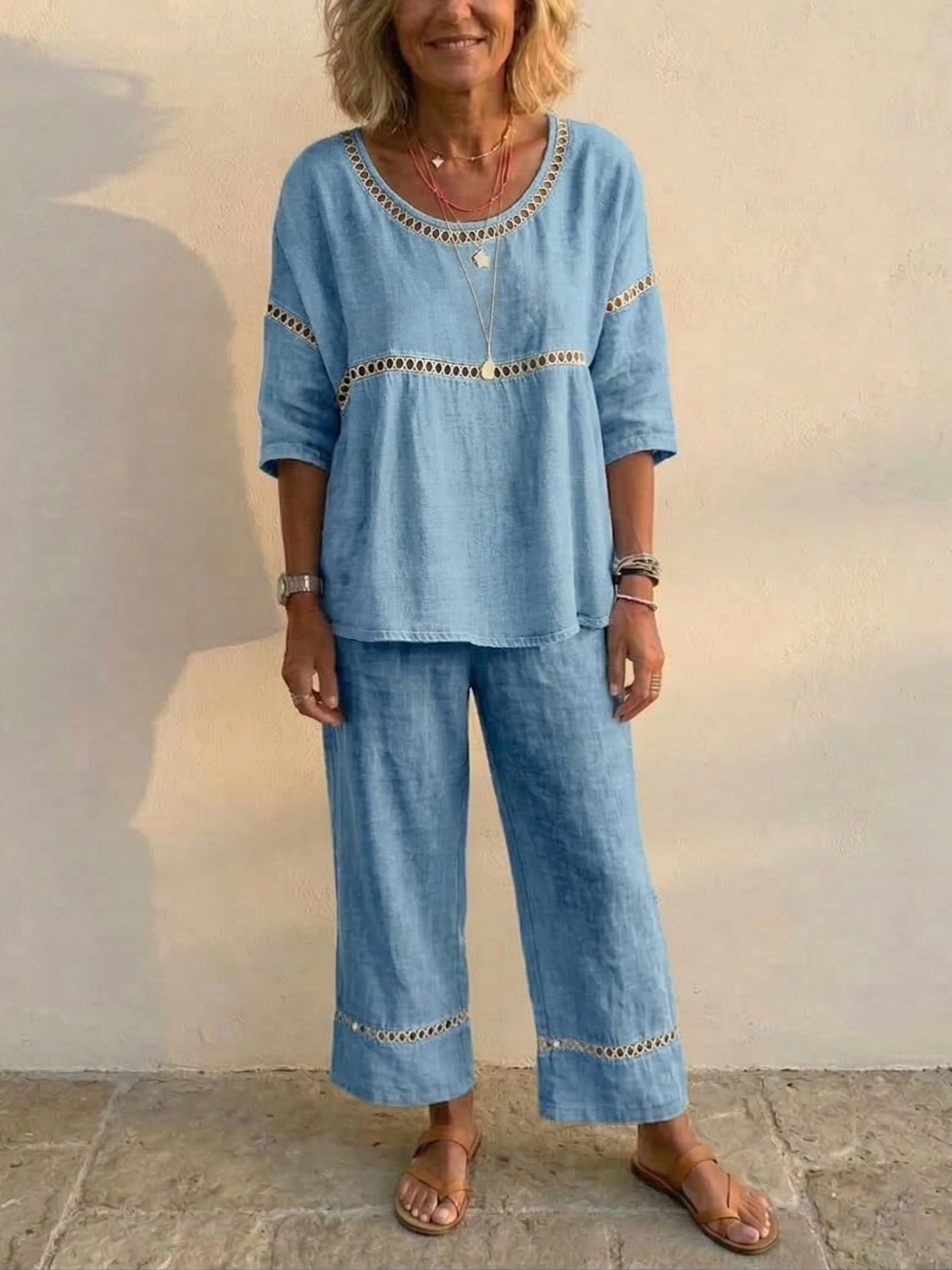Conjunto de Dos Piezas de Lino Vintage Casual Holgado para Mujer