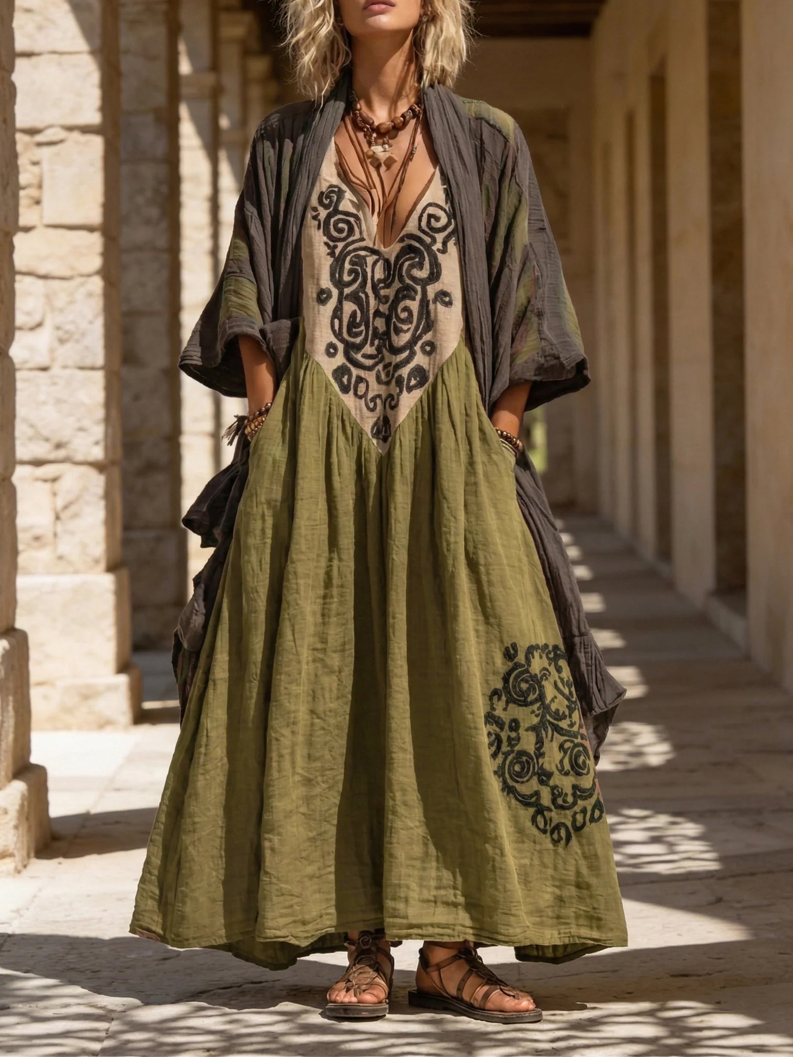 Conjunto de Dos Piezas Boho Retro Holgado de Lino y Algodón