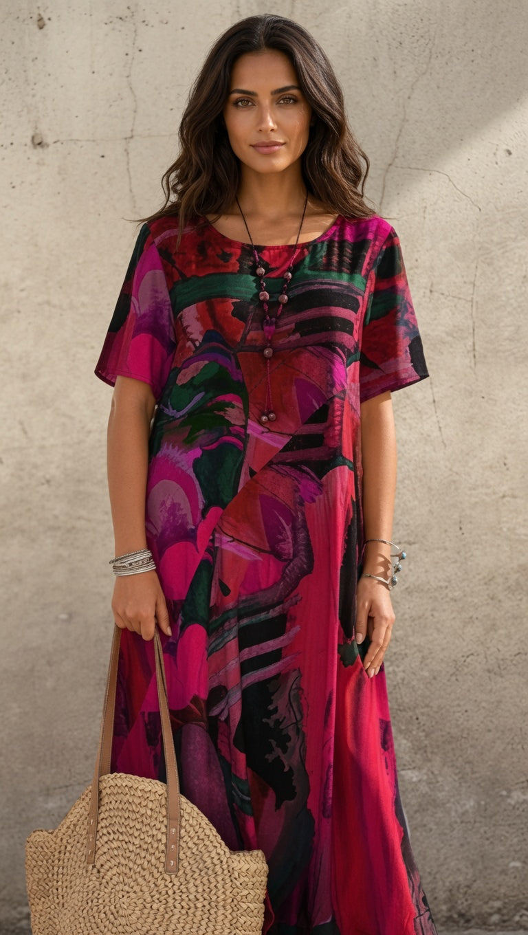 Elegante vestido de seda de morera "Brisa Tropical"