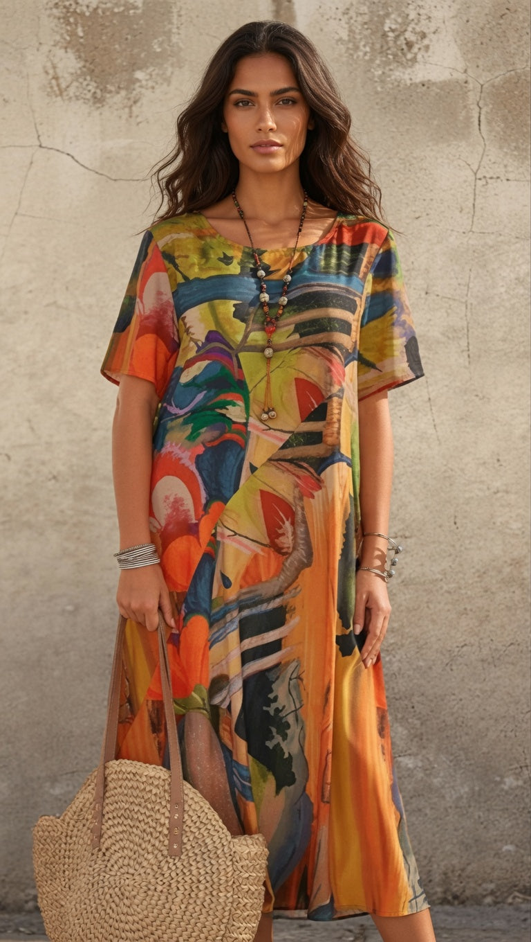 Elegante vestido de seda de morera "Brisa Tropical"
