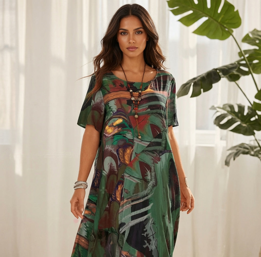 Elegante vestido de seda de morera "Brisa Tropical"