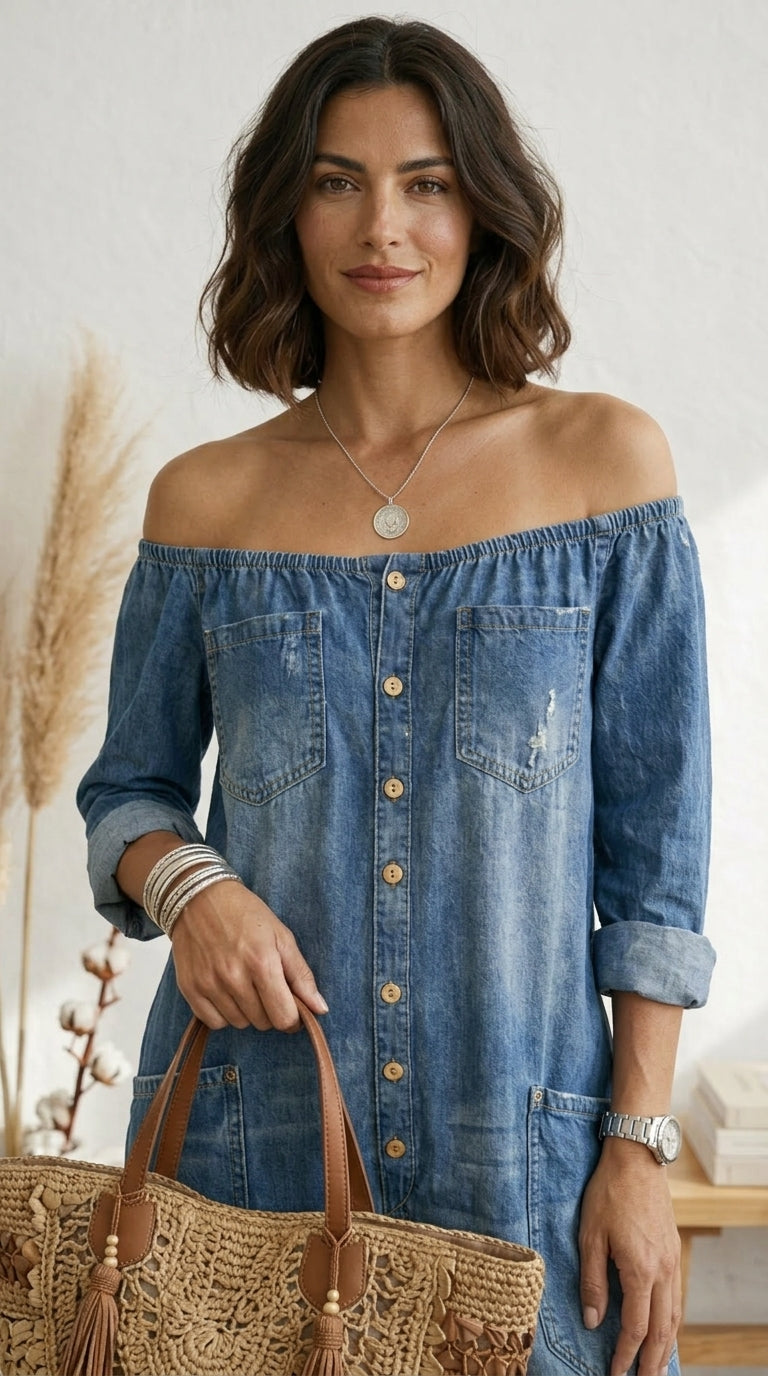 Mono de denim algodón con lavado vintage