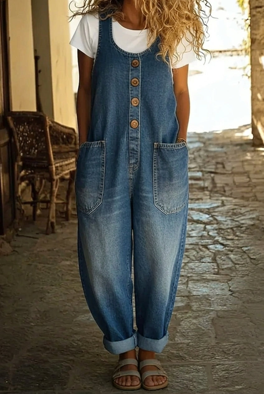 Aurora - Salopette in Denim di Cotone Lavato Vintage