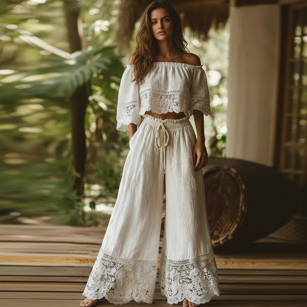Pantalón Palazzo de Encaje Boho Chic
