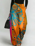 Pantalones Vaqueros Huecos de Denim Casual con Estampado Floral Retro para Mujer