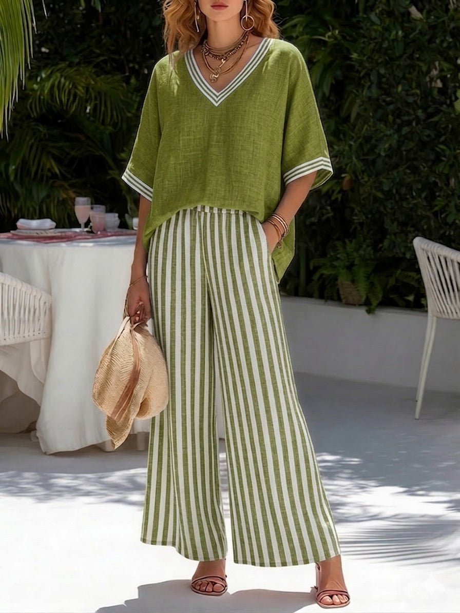 Amélia | Conjunto Rayado de Lino y Algodón Elegante y Casual