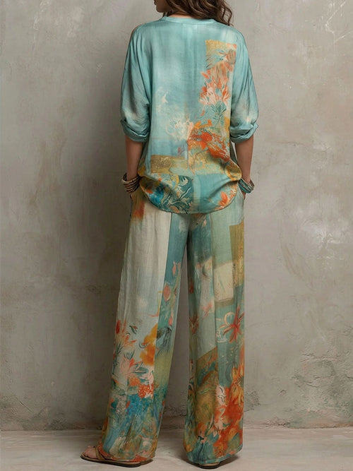 Chiara | Set elegante estampado floral con pantalón ancho