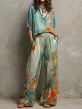 Chiara | Set elegante estampado floral con pantalón ancho