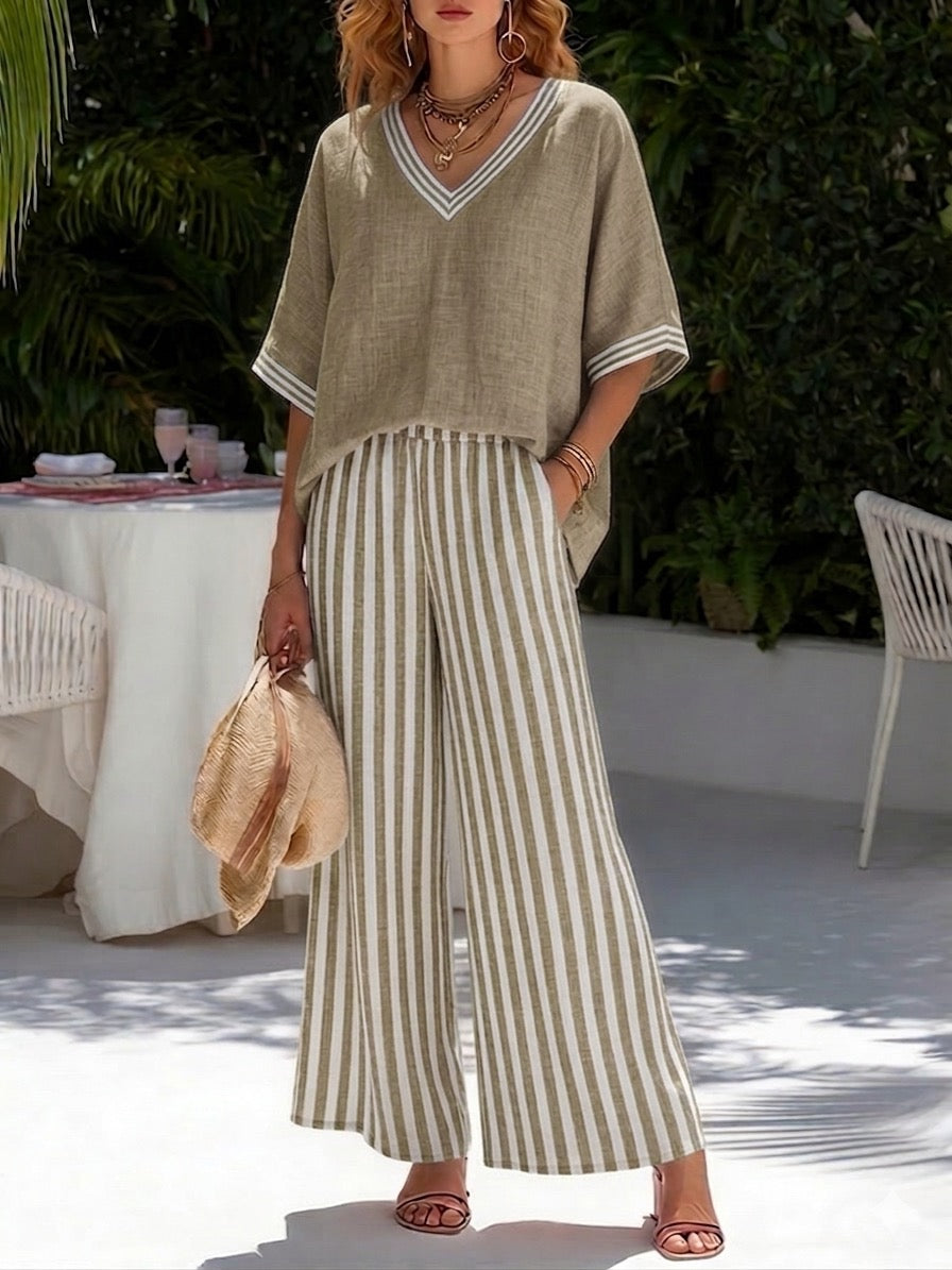 Amélia | Conjunto Rayado de Lino y Algodón Elegante y Casual