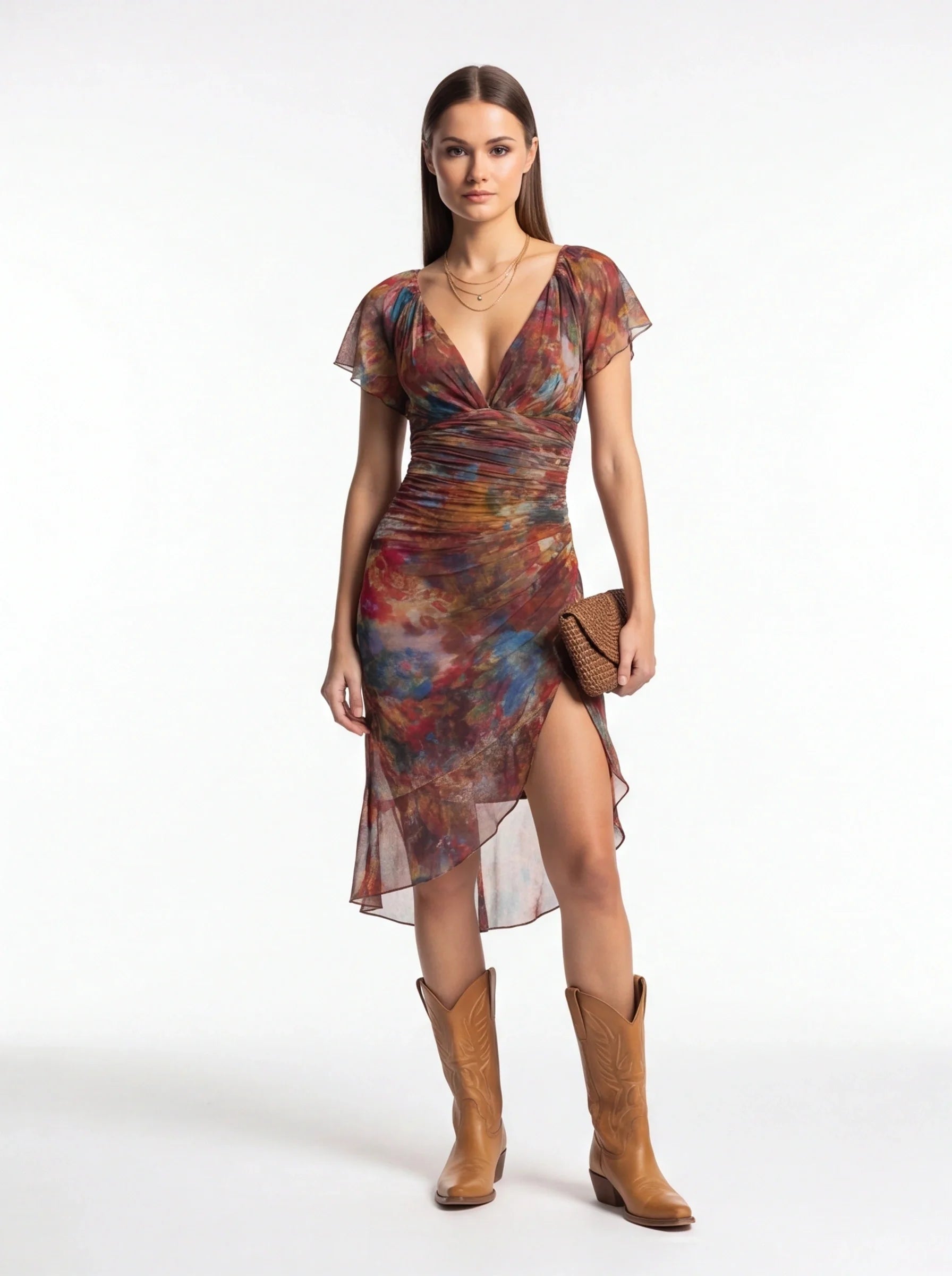 Soleya | Robe midi bohème froncée