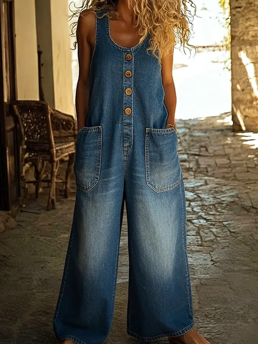 Aurora - Salopette in Denim di Cotone Lavato Vintage