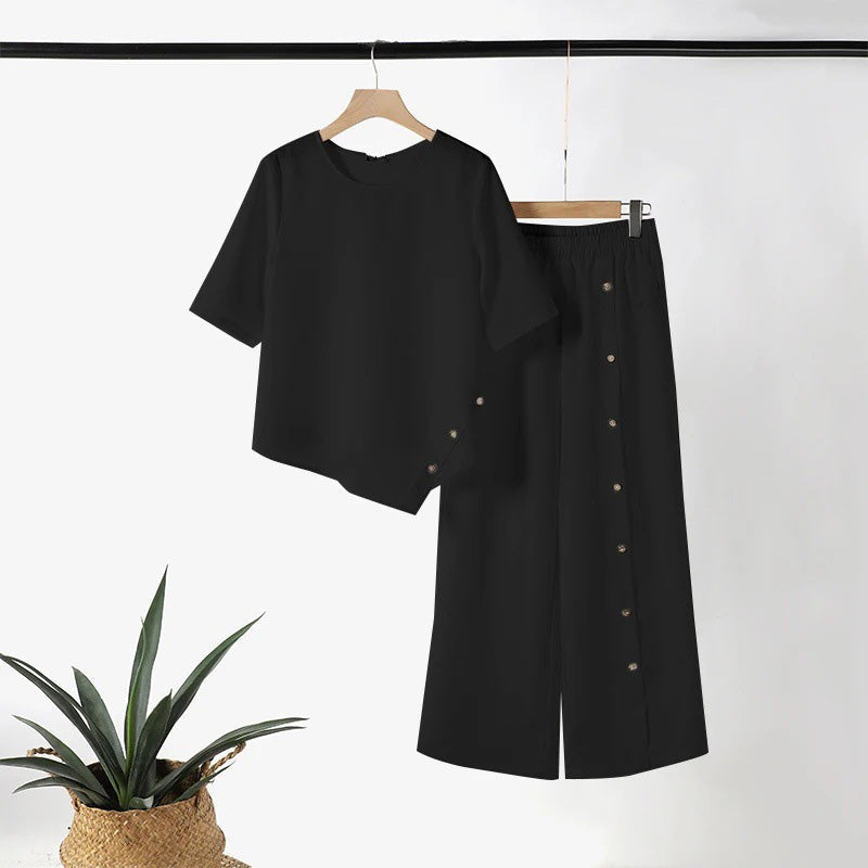 ⏳Oferta por Tiempo Limitado⏰ Conjunto de Dos Piezas para Mujer: Top con Dobladillo Irregular y Pantalón de Pierna Ancha