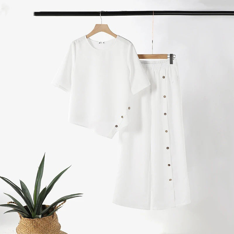 ⏳Oferta por Tiempo Limitado⏰ Conjunto de Dos Piezas para Mujer: Top con Dobladillo Irregular y Pantalón de Pierna Ancha