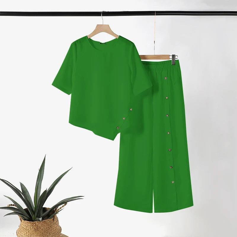 ⏳Oferta por Tiempo Limitado⏰ Conjunto de Dos Piezas para Mujer: Top con Dobladillo Irregular y Pantalón de Pierna Ancha